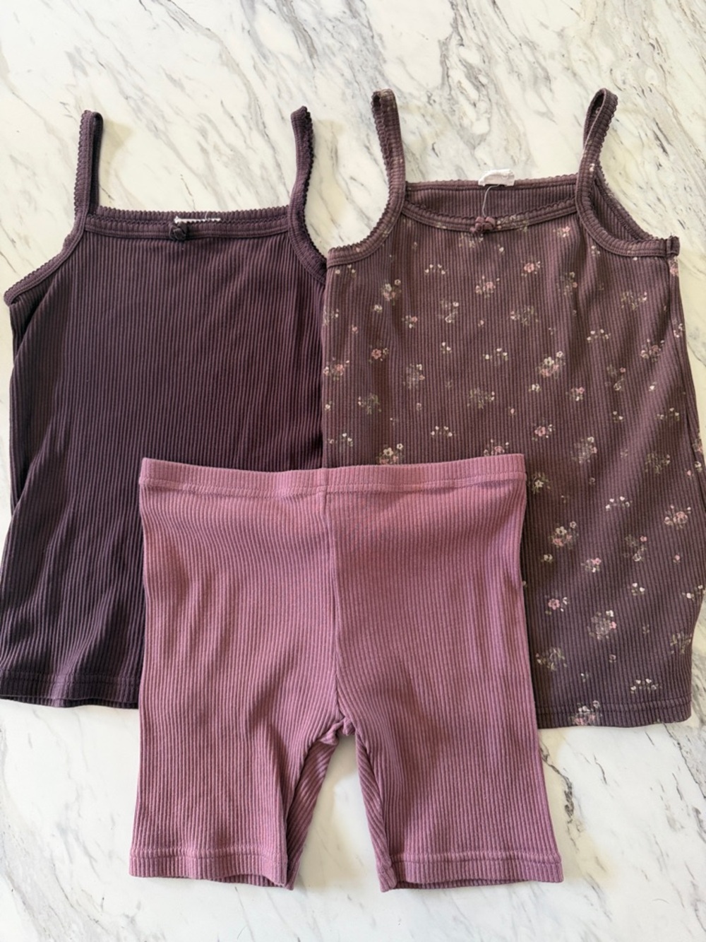 Jamie Kay organic cotton Girls Mauve Ribbed Tank & Bike Short Set